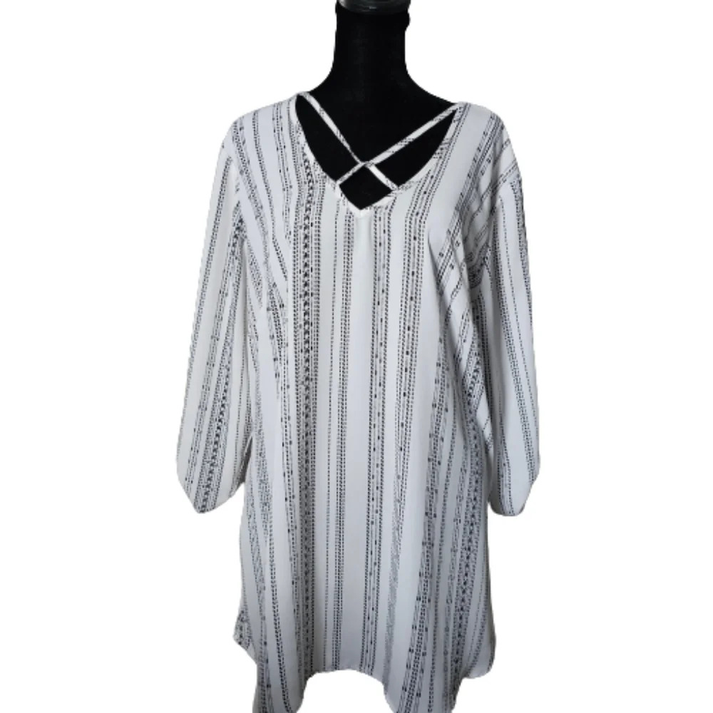 Maurices Black/White Tunic with Lace-up embellishments